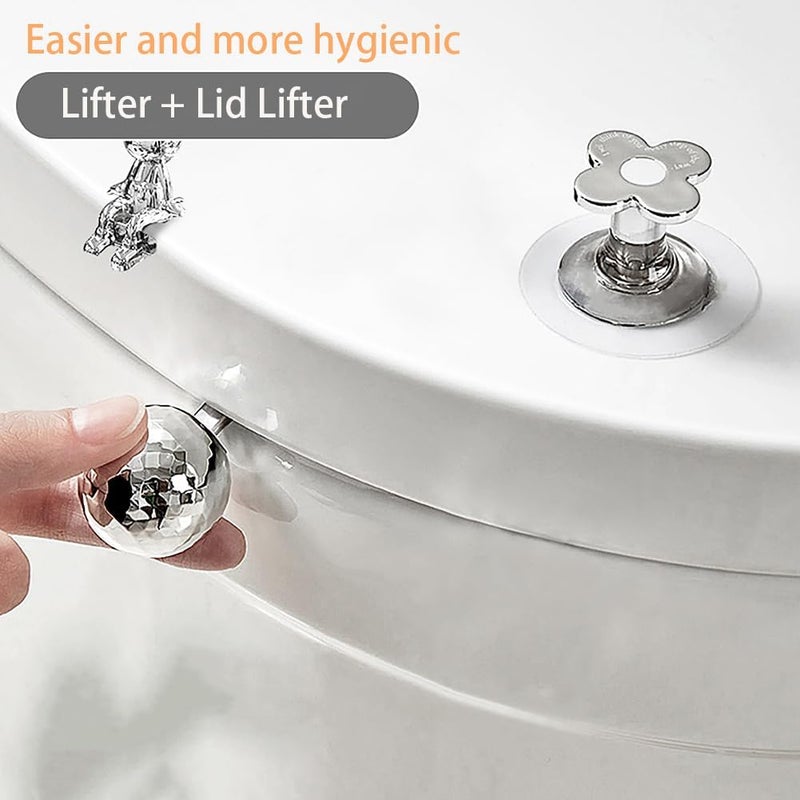 CIXVOEMK Toilet Flush Button for Women with Long Nails,Lid Lifter,Home Push Button Helper,Toilet Seat Lifter (3PCS-Small Flower Set) - Image 3